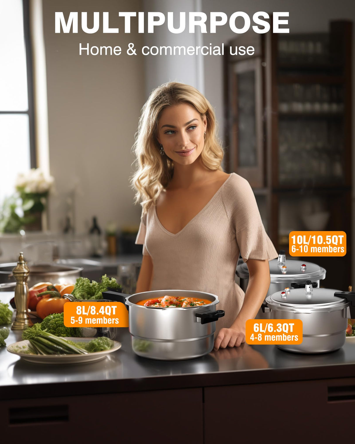 WantJoin 10Qt Aluminum Pressure Cooker w/Release Valve & Multiple Protective Devices,Pressure Canner Compatible with Gas & Induction Cooker,Canner Rack Included WantJoin