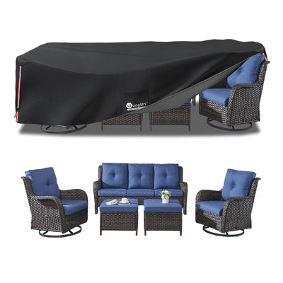 LSongSKY Outdoor Furniture Covers Waterproof,600D Heavy Duty Patio Cover for 6/7/8 PCS Sets Sectional Sofa Couch Dining Rocking Swivel Chairs Ottomans Coffee Table,111L x 74W x 28H inch Black