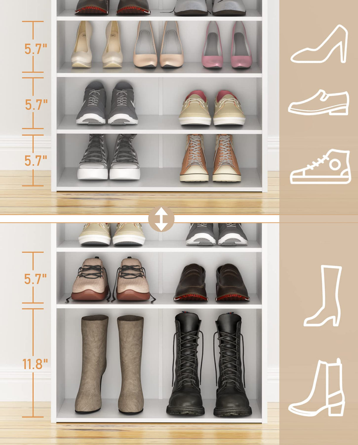 HAIOOU 6 Tier White Shoe Rack, 24 Inches Stackable Wooden Shoe Shelf Organizer Free Standing Shoe Storage Stand with One Movable Storage Shelf for 10-15 Pairs, Perfect for Entryway, Hallway, Closet HAIOOU