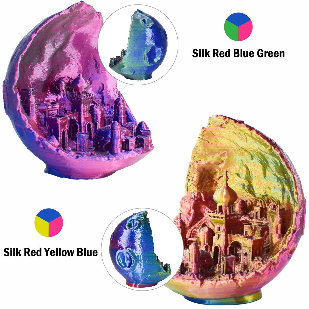 PLA Filament 1.75mm, Tri-Colors 3D Printer Filament, Rainbow PLA Filament Bundle, Coextrusion 3D Filament with Silk PLA Color Change, 3D Printing Filament +/-0.02mm, 200g X 4 Spool OVVNYXE