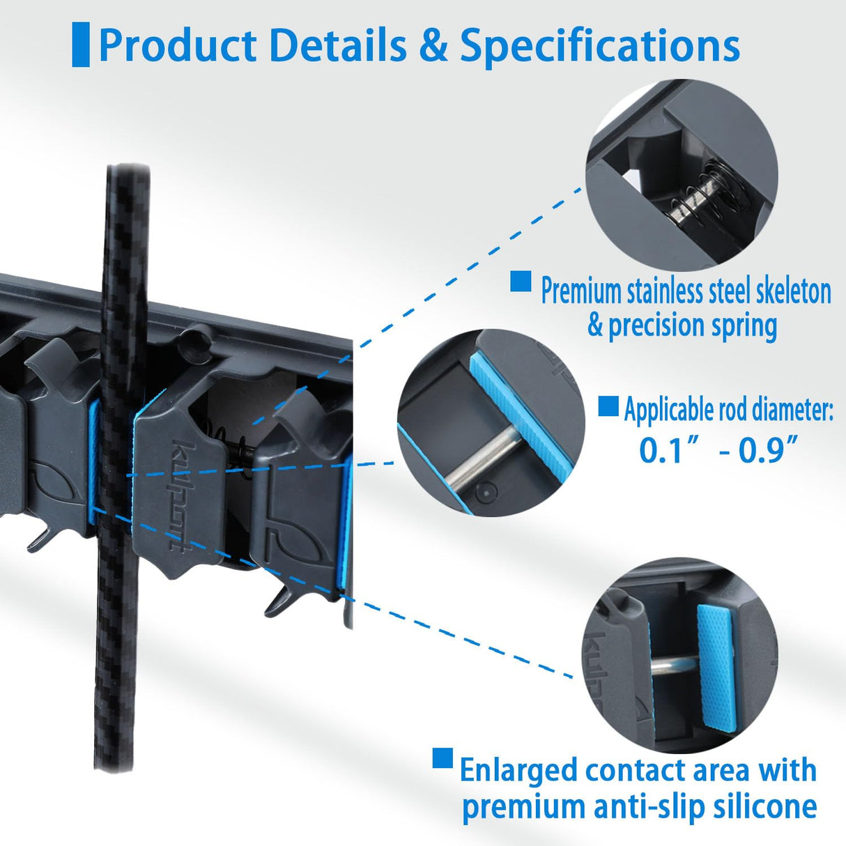 KULPORT Fishing Rod Holder, Wall-Mounted Fishing Rod Rack, Vertical Fishing Pole Holder Holds Up to 9 Rods or Combos, Fishing Rod Rack for Garage Organization System & Fits Most Rods KULPORT