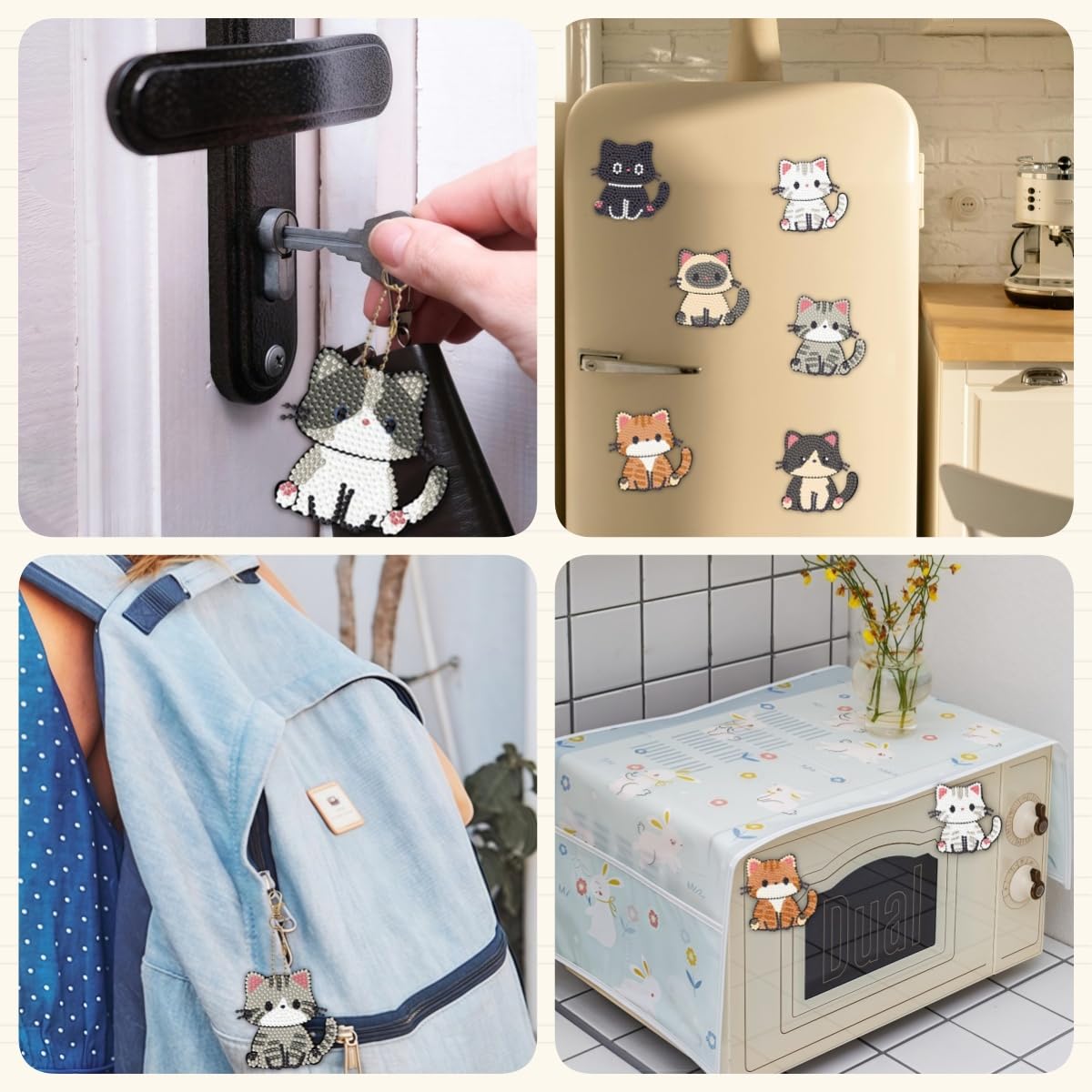 Bulerrylulu 9 Pcs Diamond Painting Magnets Kits Cute Cat Fridge Magnet Stickers Diamond Art Painting Keychains Gem Painting kit for Beginners Adults DIY Art Craft Gifts Home Decors (cat) Bulerrylulu
