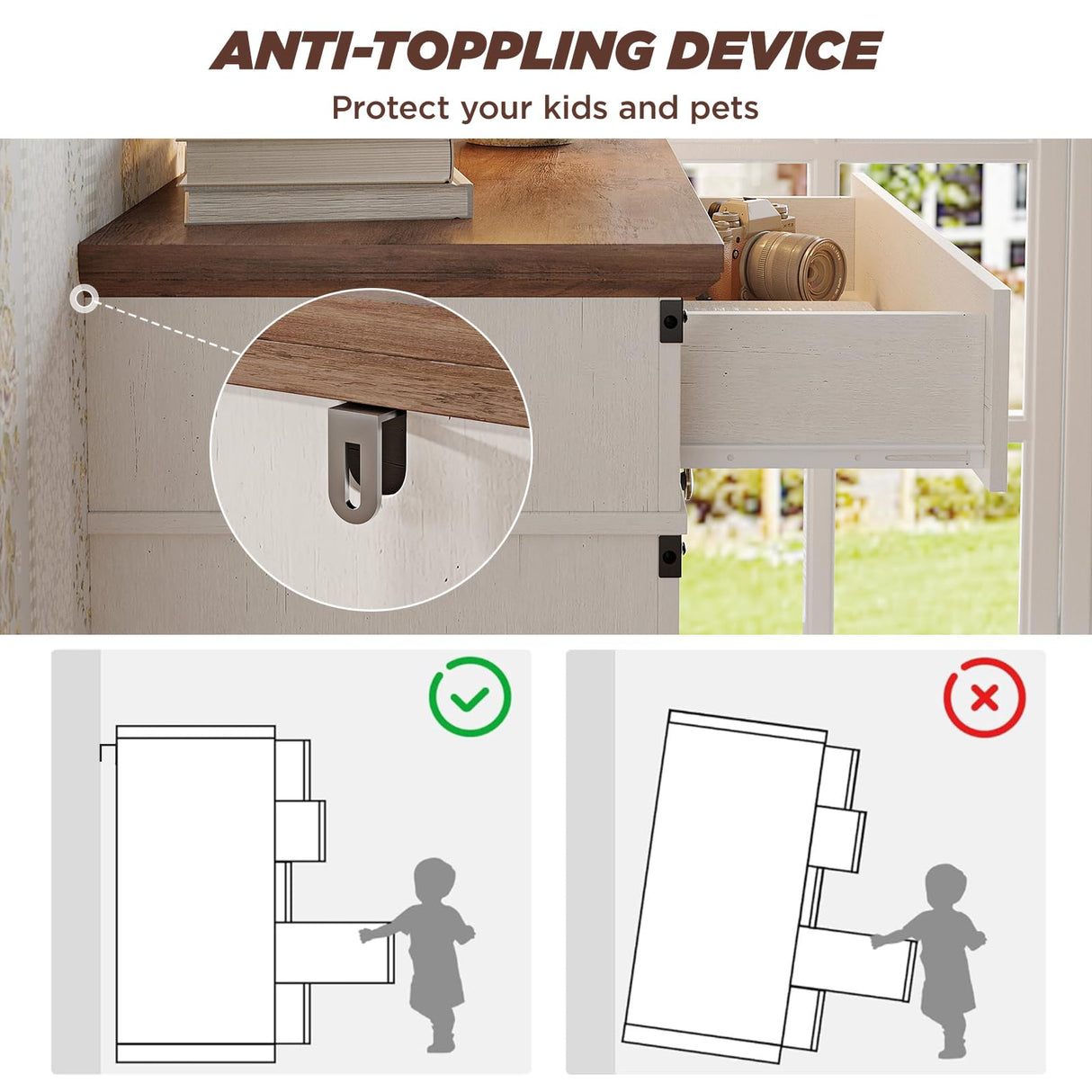 Maupvit Farmhouse 7 Drawer Dresser for Bedroom, 47" Tall Dresser Wood Chest of Drawers, Organizer Drawers for Bedroom, Living Room, Storage Room, Antique White Maupvit