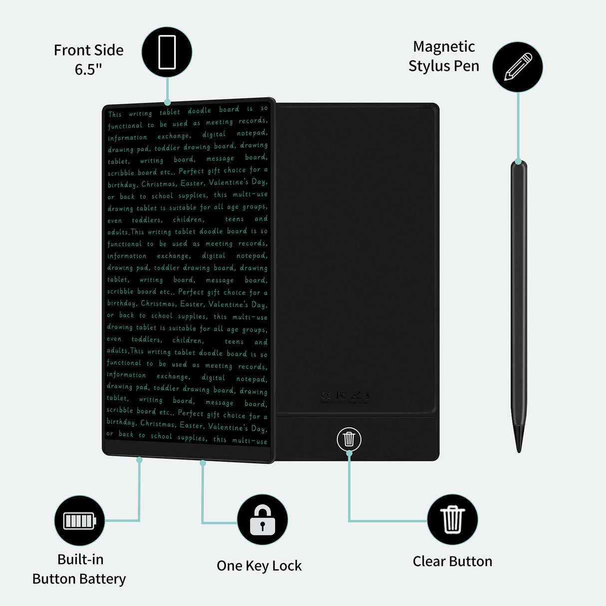 LCD Writing Tablet for Adult: 6.5 Inch Mini Full Screen Drawing Board Reusable Digital Notepad Portable Use for Office Study Teaching YOLIPULI