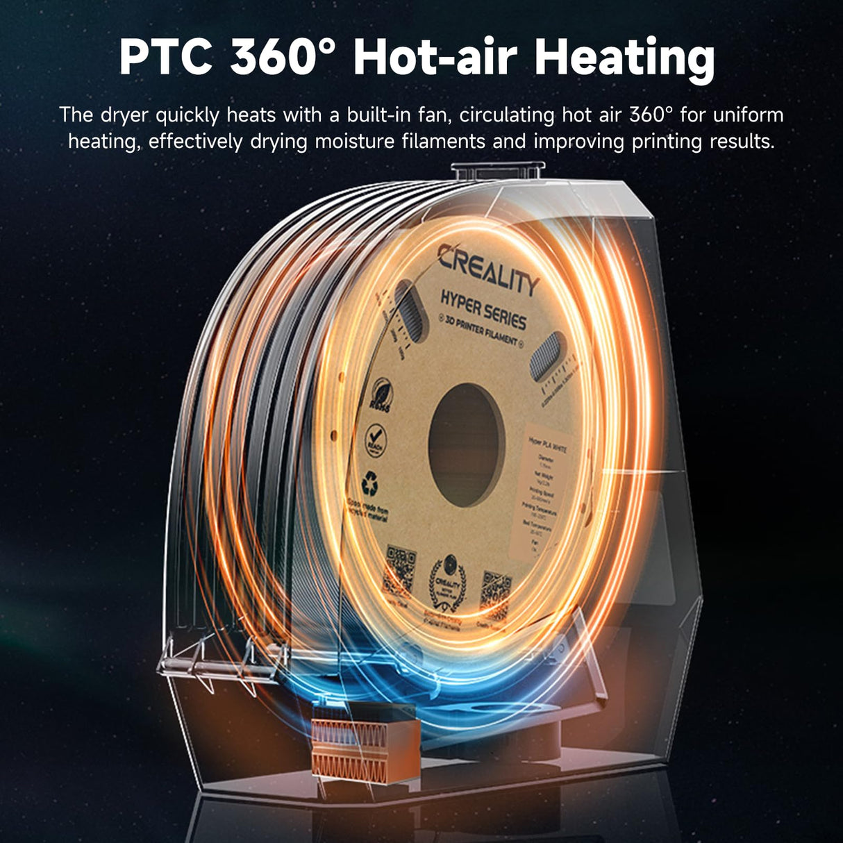 2024 Official CREALITY Space Pi Filament Dryer, 360° 110W PTC Hot-Air Heating 3D Printer Filament Dryer Box with Fan, Filament Dehydrator Storage for PLA ABS PETG PA Filament 1.75 2.85mm Creality