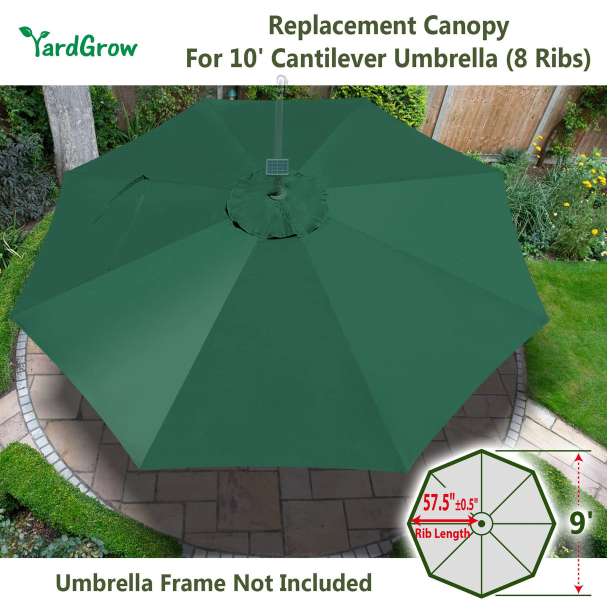YardGrow 10ft 8 Ribs Canopy Replacement for Cantilever Umbrella, Canopy ONLY, Frame NOT Included (Green) YardGrow