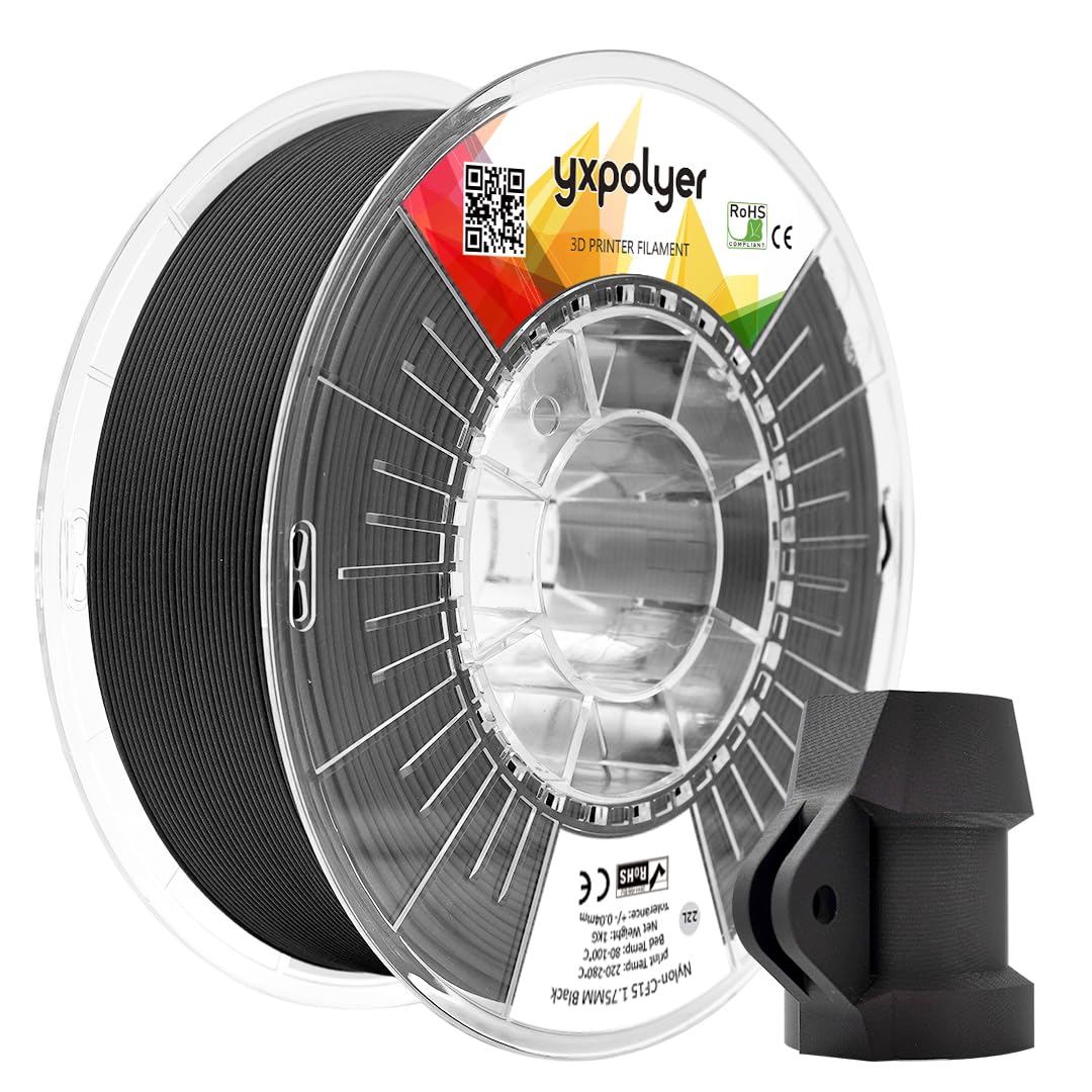 YXPOLYER Carbon Fiber Nylon Filament 3D Printer Filament PA6-CF Filament 1.75mm 1kg with PC Spool, PA6 CF 3D Printing Filament yxpolyer