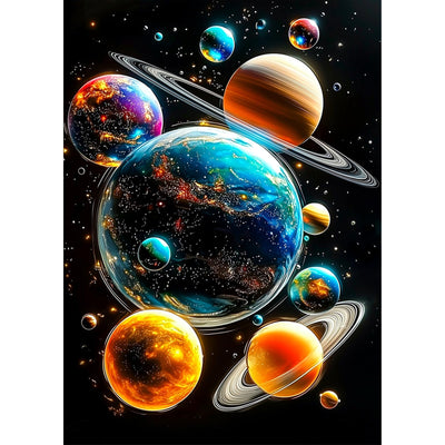 Lxmsja Planets Diamond Art Kits for Adults, Space Landscape DIY Full Drill Diamond Painting Kits for Beginners, 5D Gem Art Crafts for Adults, Home Wall Decor 12x16 inch