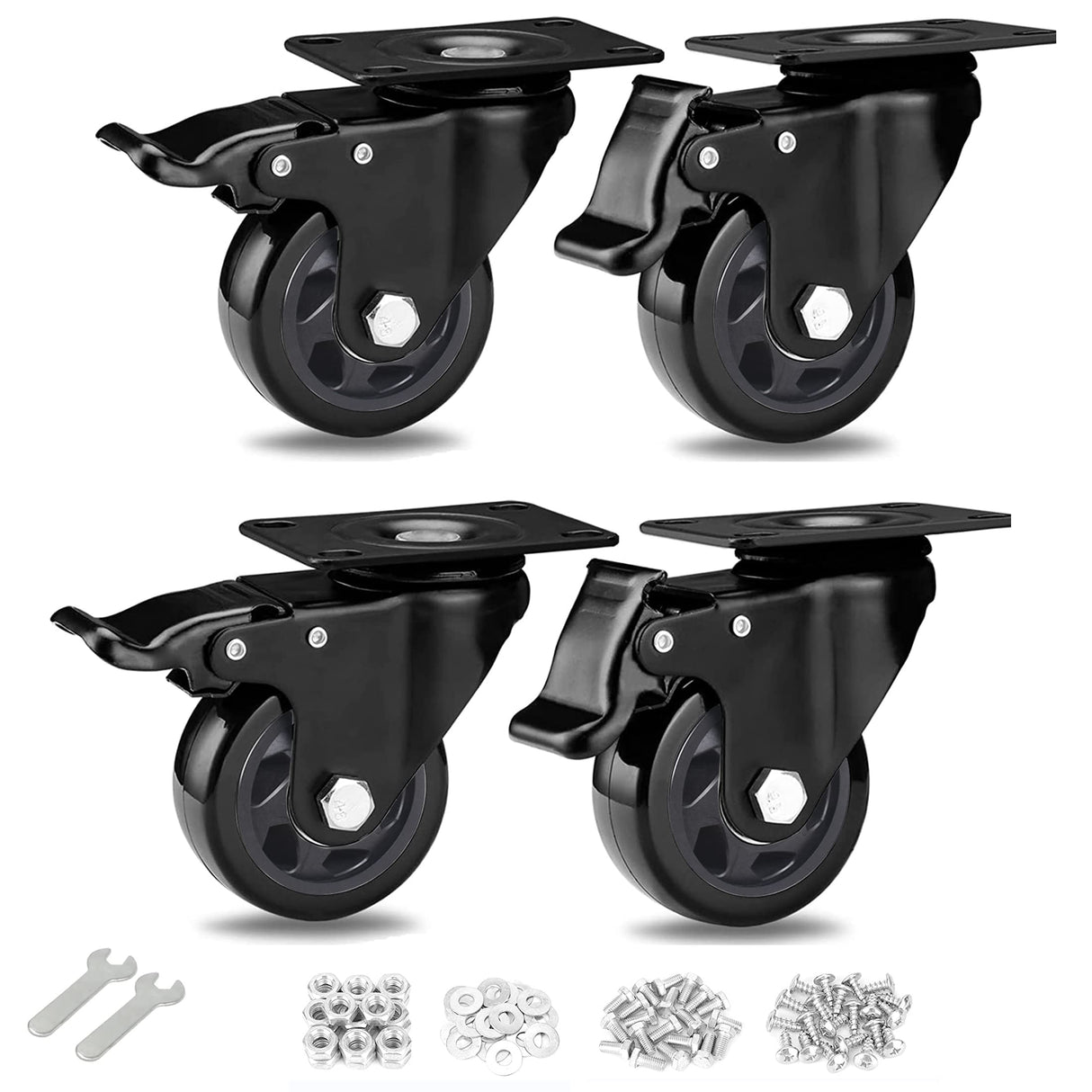 Swivel Caster Wheels 1100lbs,3 Inch Casters Set of 4,Heavy Duty Casters with Brake,YAEMIKY Premium Dual Locking Castors with Plate for Cart,Furniture,Workbench,Trolley(16pcs Screws Included) YAEMIKY