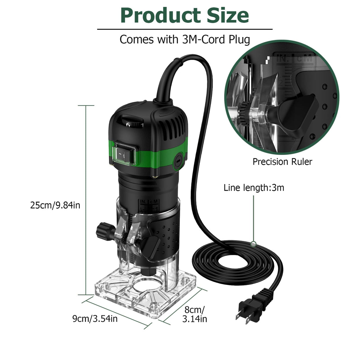 JiGiU Wood Trimmer, 1/4" 6.35mm Compact Router Tool Electric Wood Hand Trimmer Laminator 800W 28000R/Min Hand Held Woodwork Routers Router Joiners Tool with 6 Variable Speed for DIY Woodworking JiGiU