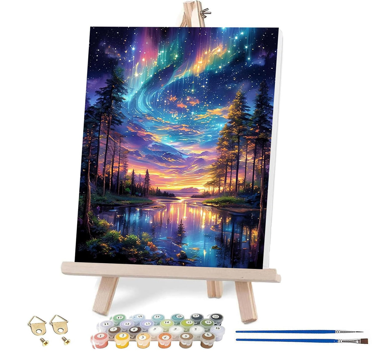 VIGEGU Aurora Paint by Numbers Kit for Adults with Framed,Starry Sky Landscape Paint by Number DIY Adult Paint by Number Kits Acrylic Oil Painting for Wall Decor 10x12in VIGEGU