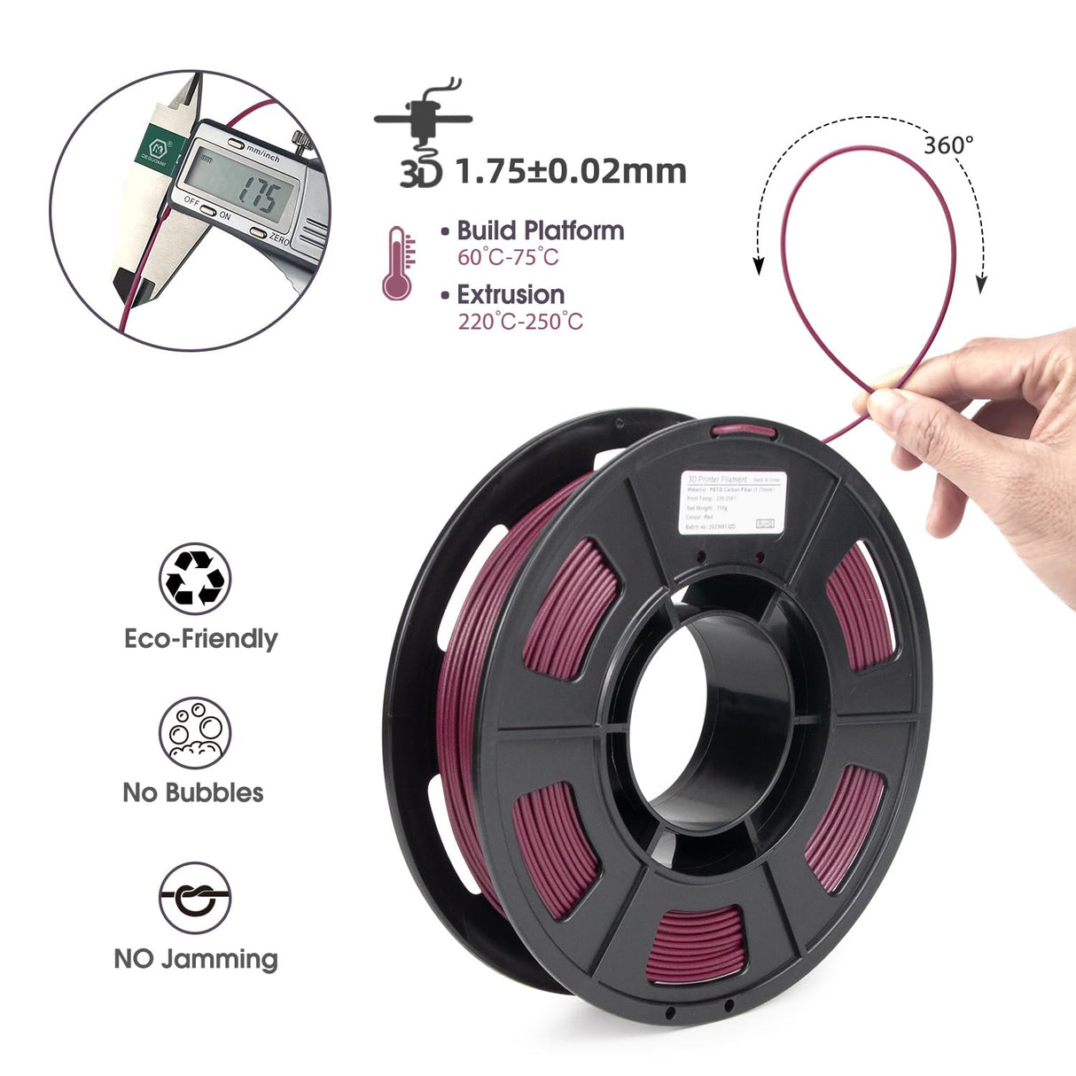 iSANMATE PETG 3D Printer Filament, Colorful Carbon Fiber Filament, PETG Filament 1.75mm Bundle(Black, Red, Coffee, Blue), High-Accuracy +/- 0.03 mm Carbon Fiber PETG, 250g x 4 Spool iSANMATE