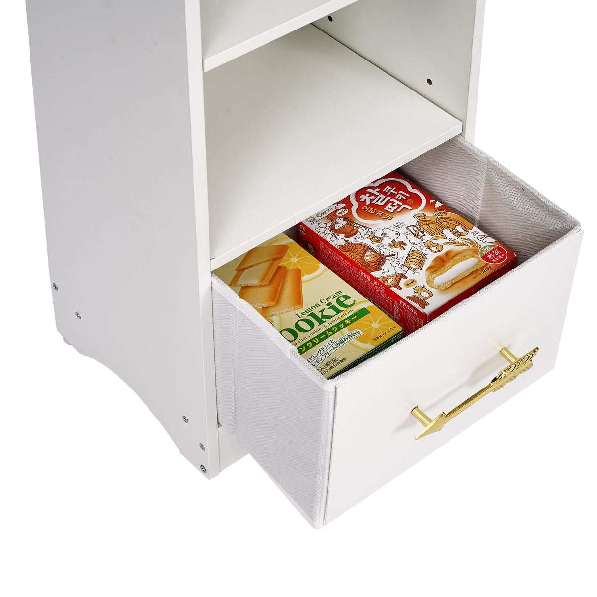 VECELO 8-Tier Narrow Bookshelf, Modern Tall Bookcase with Adjustable Shelves, Raised Base & Fabric Drawer, Storage Rack for Living Room, Bedroom, Office, White VECELO