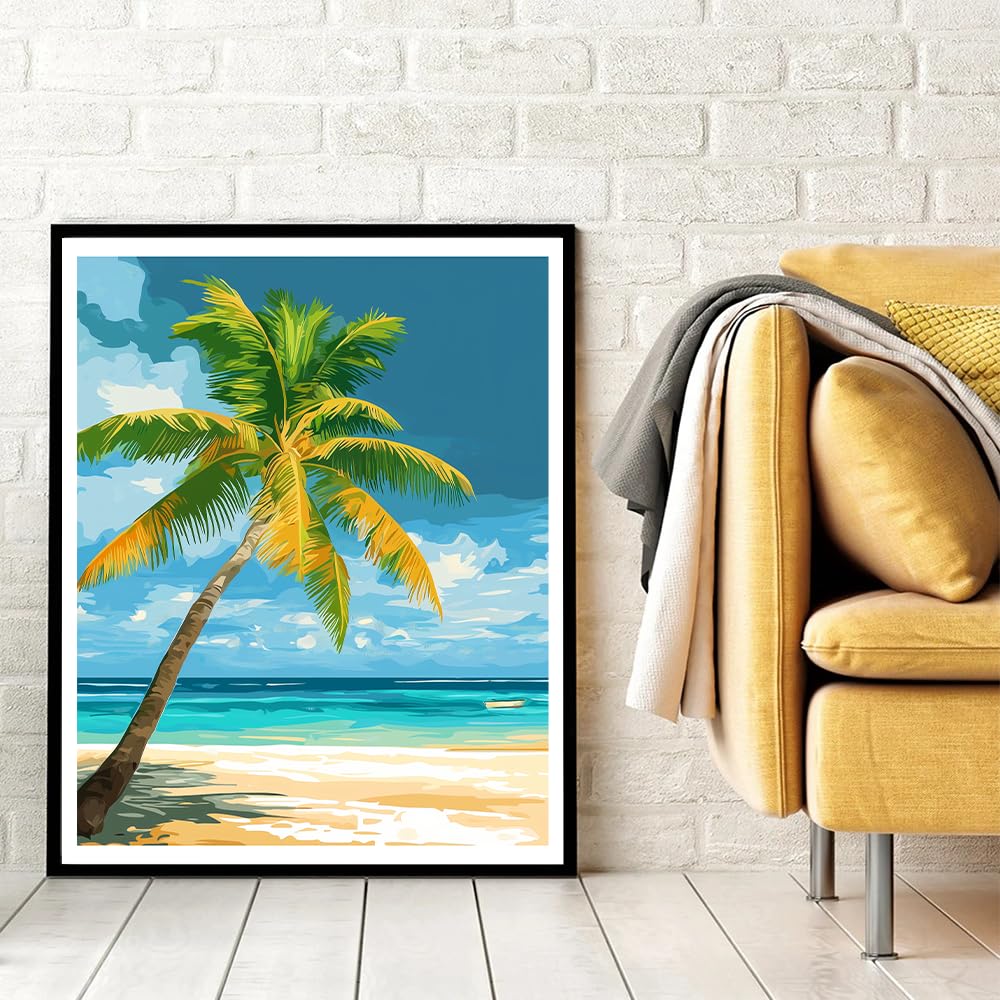 Natuyalo Paint by Numbers Kit for Adults Beginner, Coconut Tree Adult Paint by Number Kits on Canvas, Beach View DIY Acrylic Paint by Number for Adults for Home Decor Gift 16x20 Inch Natuyalo