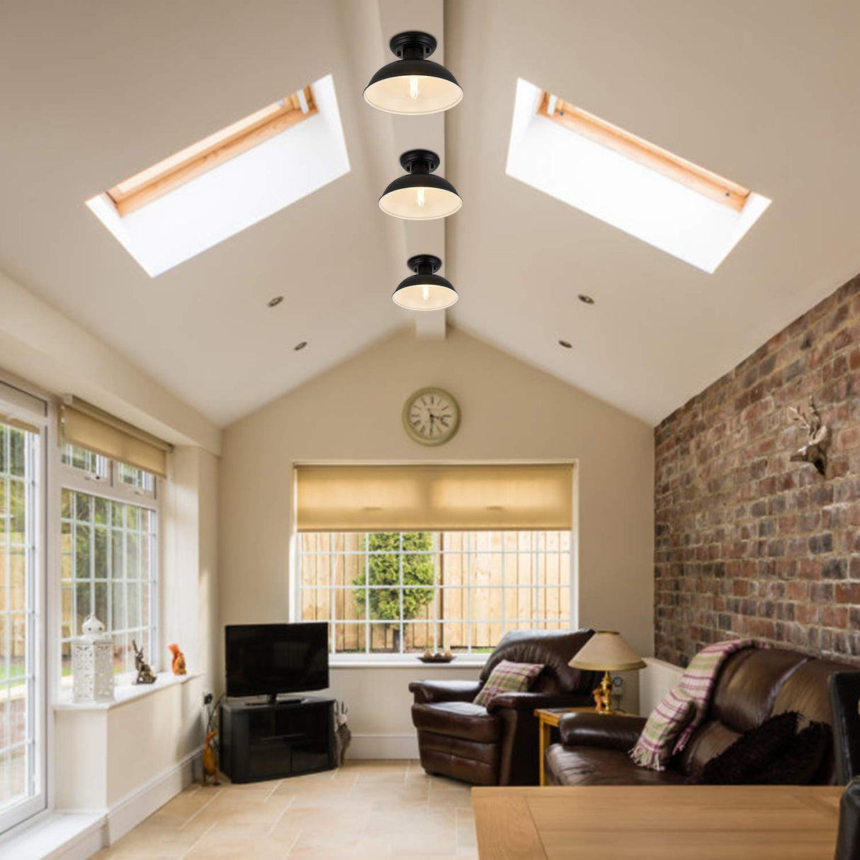 MgLoyht Industrial Semi Flush Mount Ceiling Light, Matte Black Farmhouse Light Fixture for Kitchen Island Dining Room Foyer Hallway Porch Barn Loft, Black, 13in MgLoyht