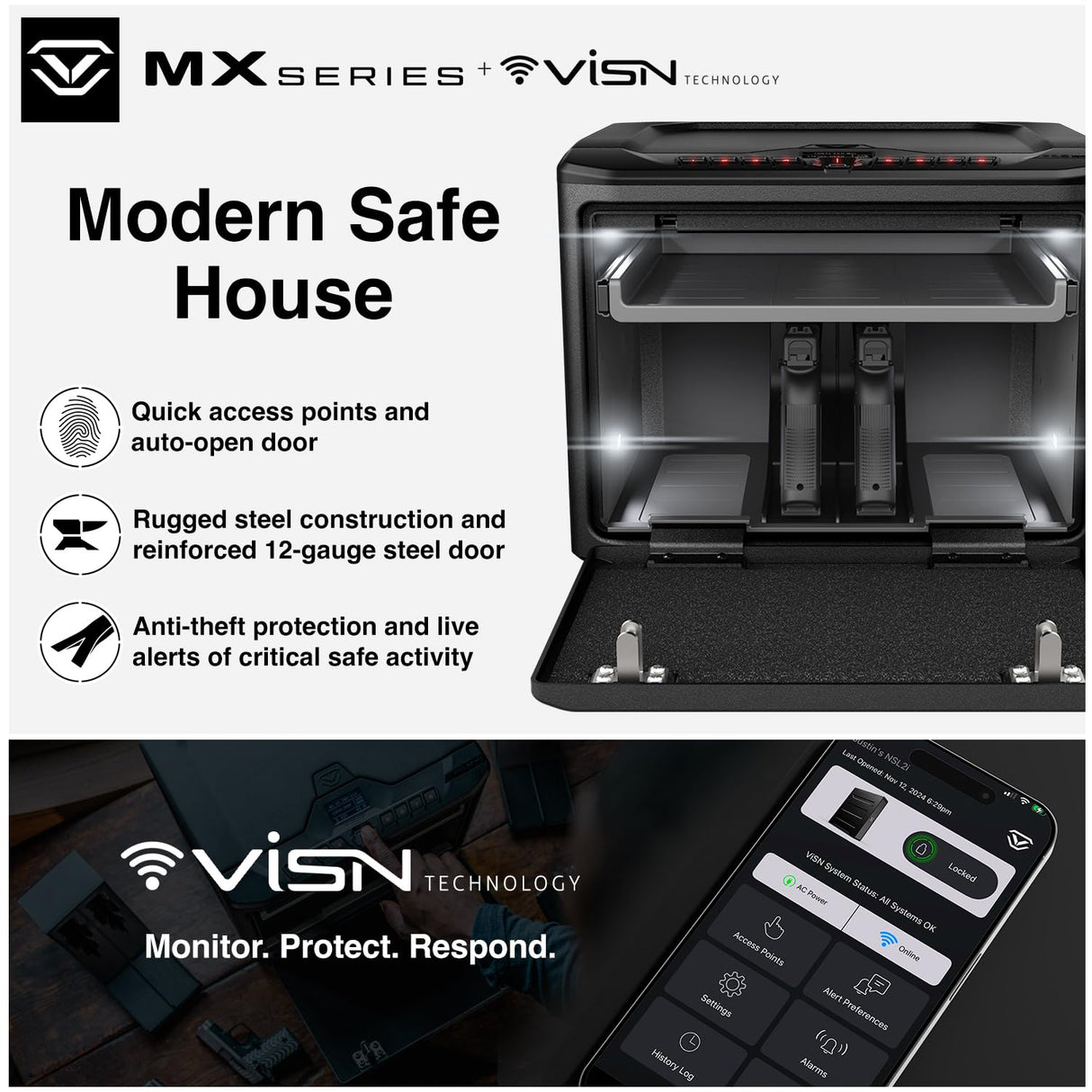 VAULTEK MX Series Safe High Capacity Smart Handgun Safe Multiple Pistol Storage Smart Safe Available in Biometric + WiFi with Auto-Open Door (Biometric + WiFi) VAULTEK