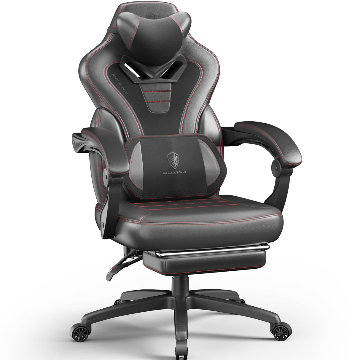 Dowinx Gaming Chair with Footrest, Gaming Chair for Heavy People, Gamer Chair for Adult with Massage, Computer Gaming Chair with PU, PC Game Chair for 200lbs (Black) Dowinx