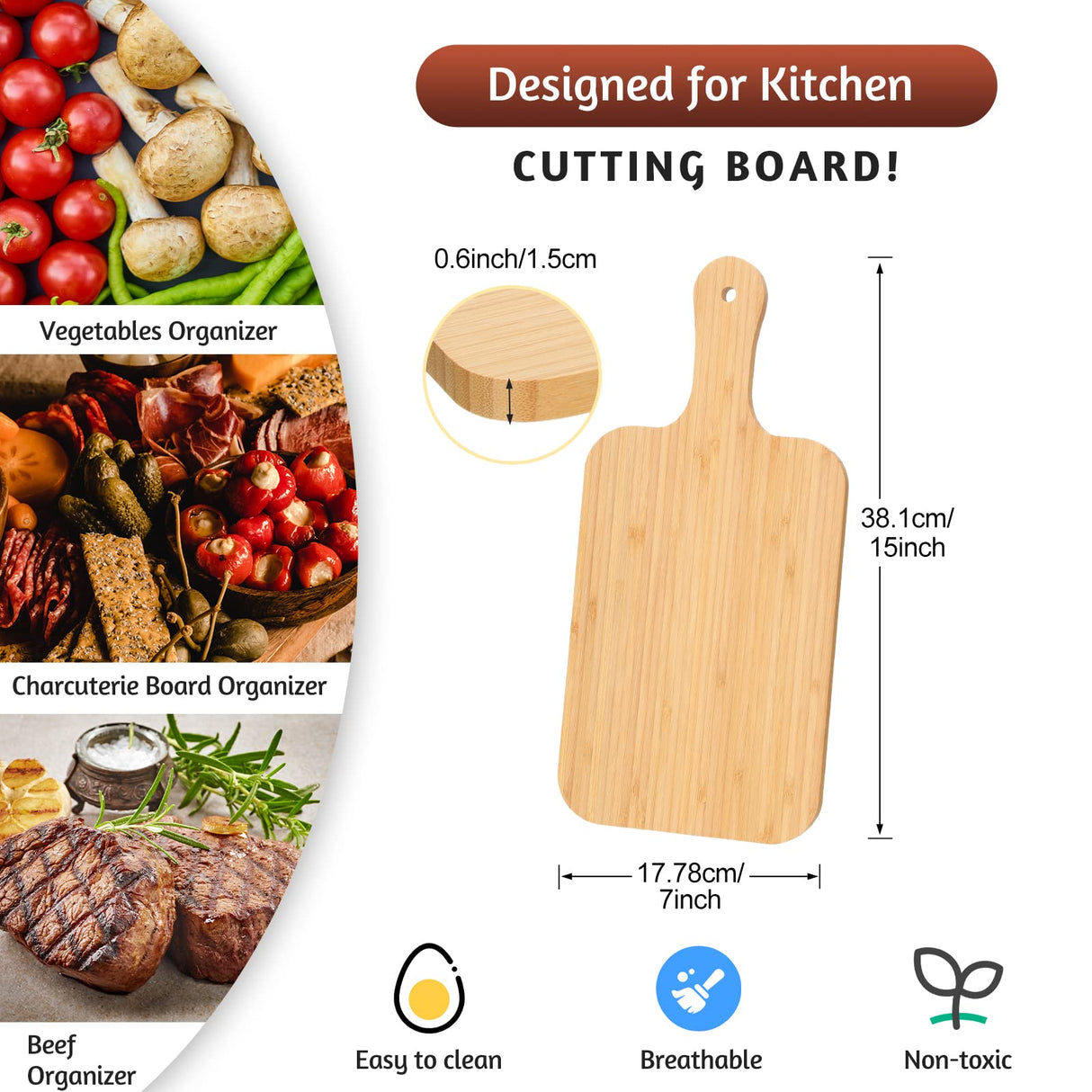 Didaey 6 Pcs Bamboo Cutting Board Set Plain Wood Chopping Board with Handle Kitchen Charcuterie Boards Bulk Engraving Serving Tray for DIY Laser Engraving Wedding Housewarming Gift (15 x 7 Inch) Didaey