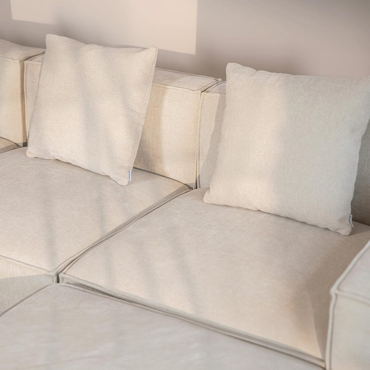 Acanva Luxury Modular Sectional Living Room Sofa Set, Modern Minimalist Style Couch with Ottoman and Chaise, L-Shape, Linen-Like Cream Acanva