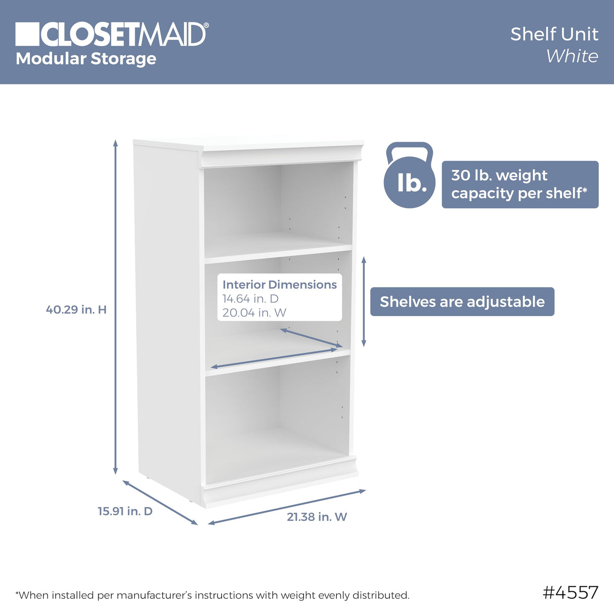 ClosetMaid Modular Storage 21.38-inch W 3-Shelf 4-Drawer Tower Wood Closet System, White ClosetMaid