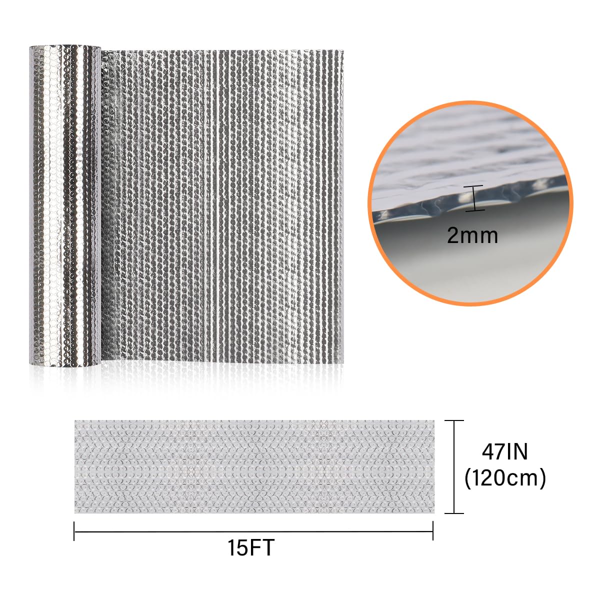 VUAOHIY Double Reflective Insulation Roll, 47''X15' Double-Sided Aluminum Bubble Insulation Roll, Rv Window and Window Insulation for Winter and Summer, Garage Door, Roof, Car VUAOHIY