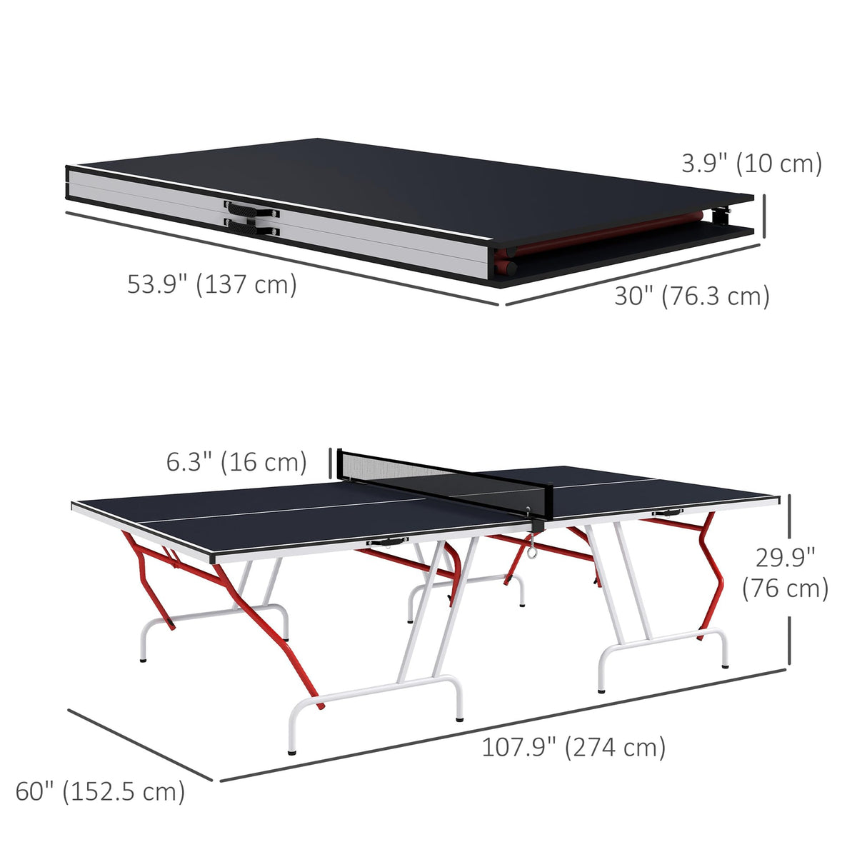 Soozier Full Size Ping Pong Table, Folds into Quarters, Portable Table Tennis Table with Net, Paddles, Balls, MDF, Charcoal Gray Soozier