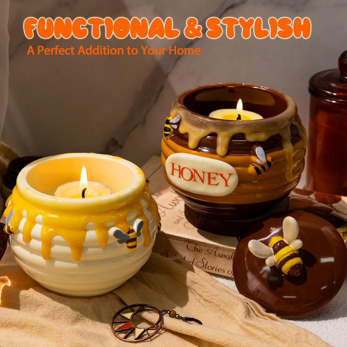 LET’S Resin Honey Jar Resin Molds Silicone, Large Resin Jar Molds with Lid and Bee, Honeycomb Shape Jar Molds for Epoxy Resin Casting Craft, Container Pot,Candle Holder,Party Favors,Christmas Gifts LET'S RESIN