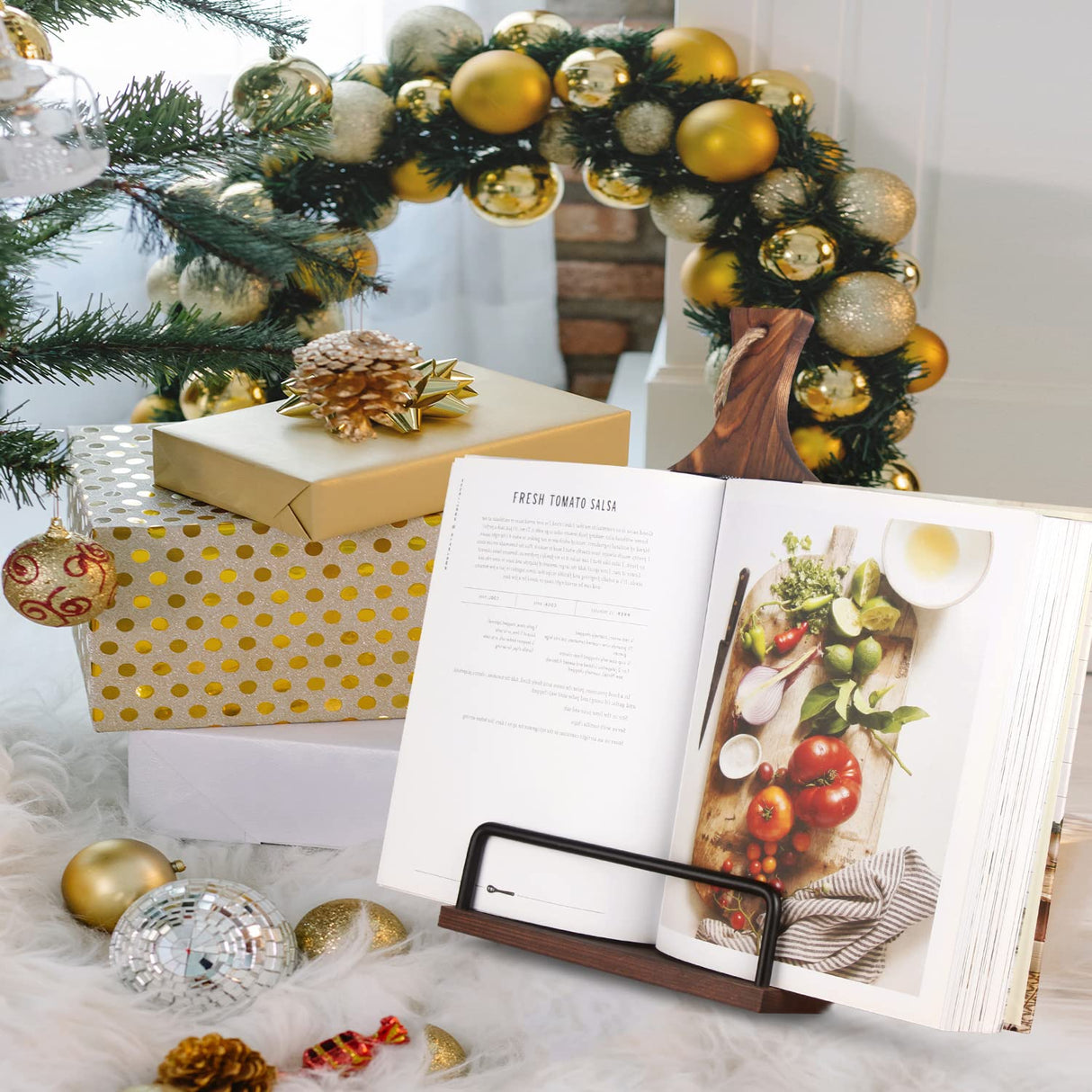 VYNOPA Cookbook Stand for Kitchen Counter Wood Adjustable Recipe Book Holder Stand iPad Rustic Holder Thanksgiving Day Christmas Gift for Mother, Grandma, Women VYNOPA