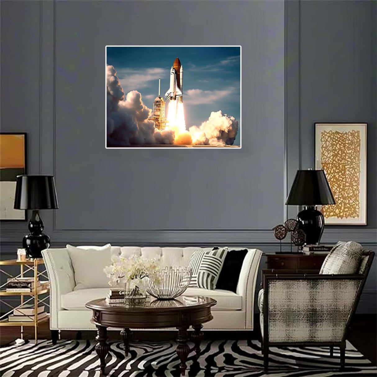 Diamond Painting Kits Magnificent Space Shuttle Launching, 5D DIY Crafts for Adults Diamond Art Kits, Full Drill Round Gem Painting Kit Paint with Diamonds Dots, Space Rocket Launch Gifts 12x16 inch PUAGEMTI