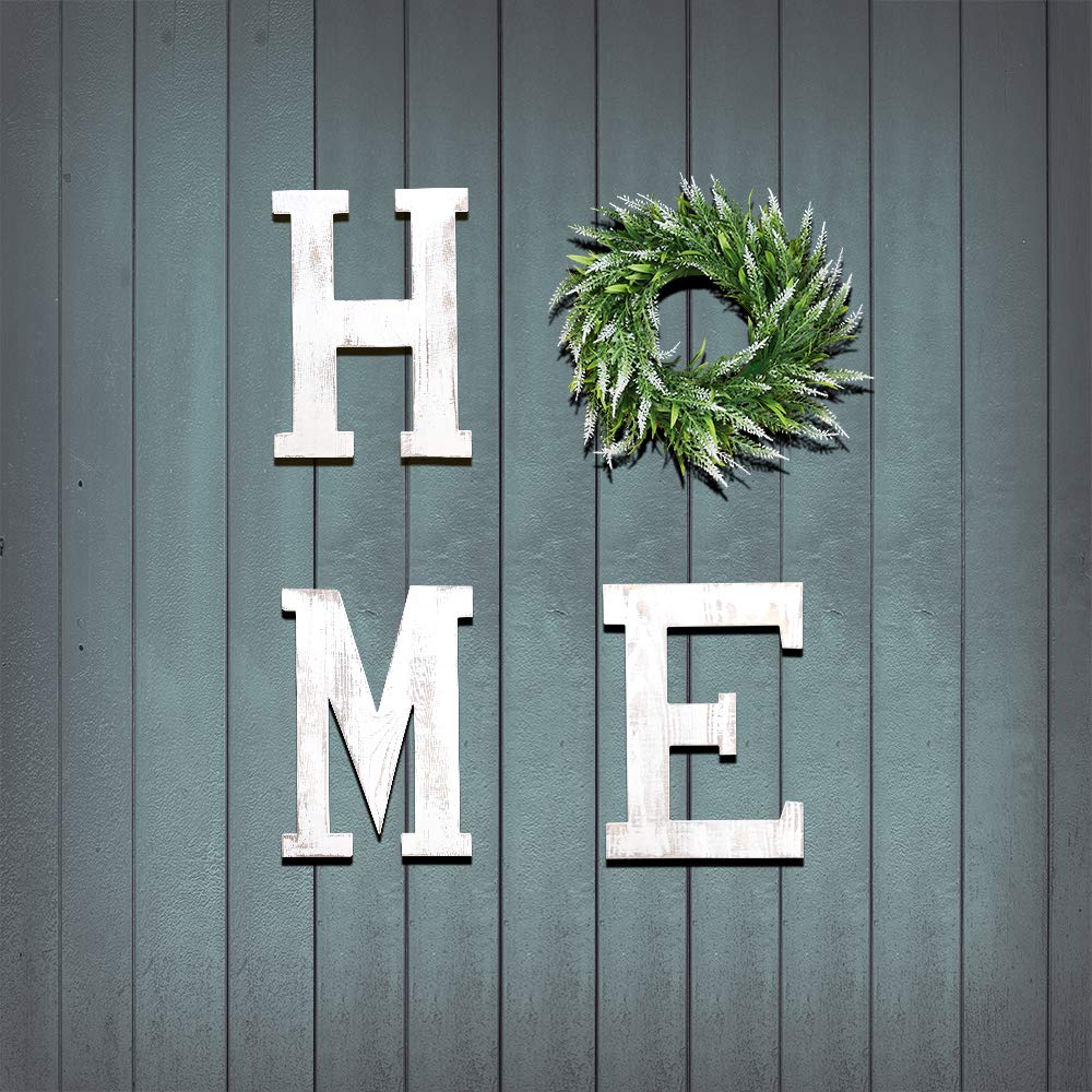 LOSOUR Home Letters with Wreath-Farmhouse Decor for The Home Clearance Wood Letters-Decorative Home Sign for Living Room Decor, Entry Way, Kitchen, etc (White) LOSOUR