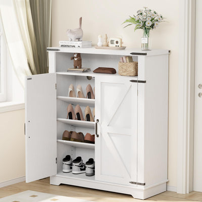 ALLSTAND 6-Tier Shoe Cabinet with Doors, Entryway Shoe Rack Shoe Storage Cabinet with Adjustable Shelves & Anti-tip Fitting, Farmhouse Shoe Cabinet Storage for Entryway, Living Room, Closet