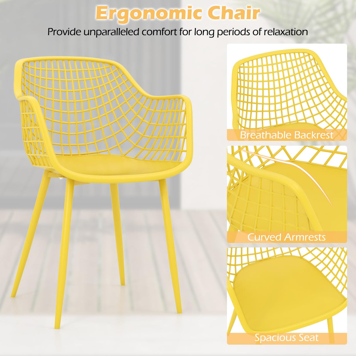 Tangkula 3 Piece Patio Bistro Set, All Weather Heavy Duty Table and Chairs Set of 2 with Widen Seats, Outdoor Furniture Set for Porch, Balcony, Backyard (Yellow) Tangkula