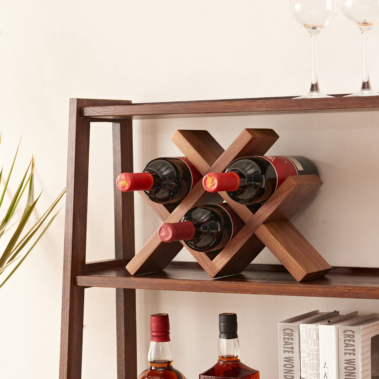 TRWISWDC Wine Rack Countertop Oak Wooden Wine Bottle Holder Rustic Free Standing Wine Storage Racks for Tabletop, Hutches and Display Cabinets - No Assembly Required (Walnut) TRWISWDC