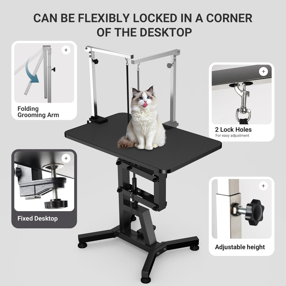 36'' Hydraulic Lift Dog Grooming Table, Adjustable Cat Drying Desktop - Foldable, Adjustable Arm, Portable, Non-Slip Dog Grooming Table for Large Small Dogs at Home, Weight Capacity 200LBS(Black) HEBESPACE