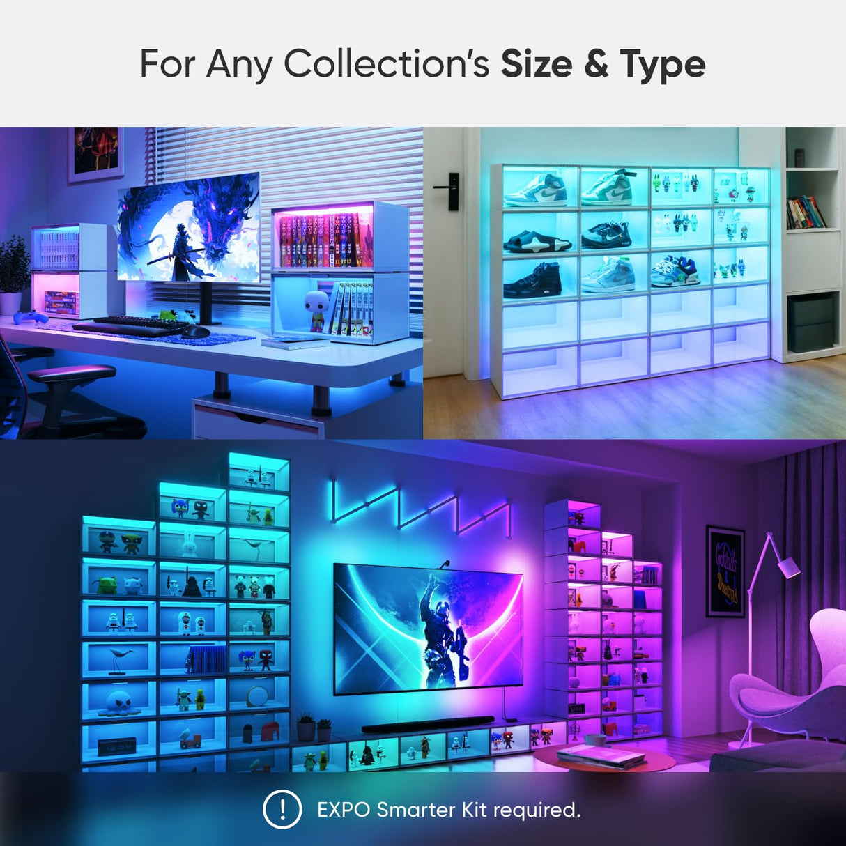 Smart LED Shoe Boxes Sneaker Display Case, Stackable Shoe Storage Organizers, Collection Crate, Figures & Collectibles Showcase (1-Pack Expasion Kit, Requires Stater Kit) Nanoleaf