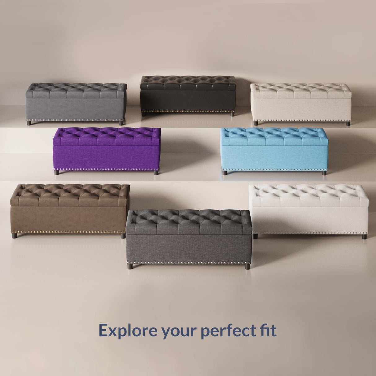 BELLEZE 47" Storage Ottoman, Storage Bench with Safety Close Hinge, Linen Button-Tufted Ottoman for Living Room, Entryway, Hallway, Foot Rest, Support 300lbs - Beige BELLEZE