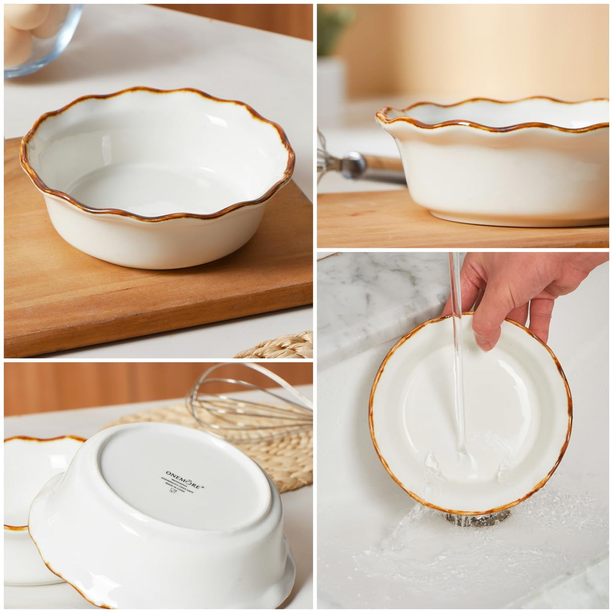 ONEMORE Mini Pie Pans, 6.8 inch Ceramic Pie Pans for Baking Nonstick Small Pie Pans Deep Dish Pie Plates Mini Tart Pans, Ideal for Chicken Pot Pie & Desserts, Individual Pot Pie Baking Dishes Set of 4 ONEMORE