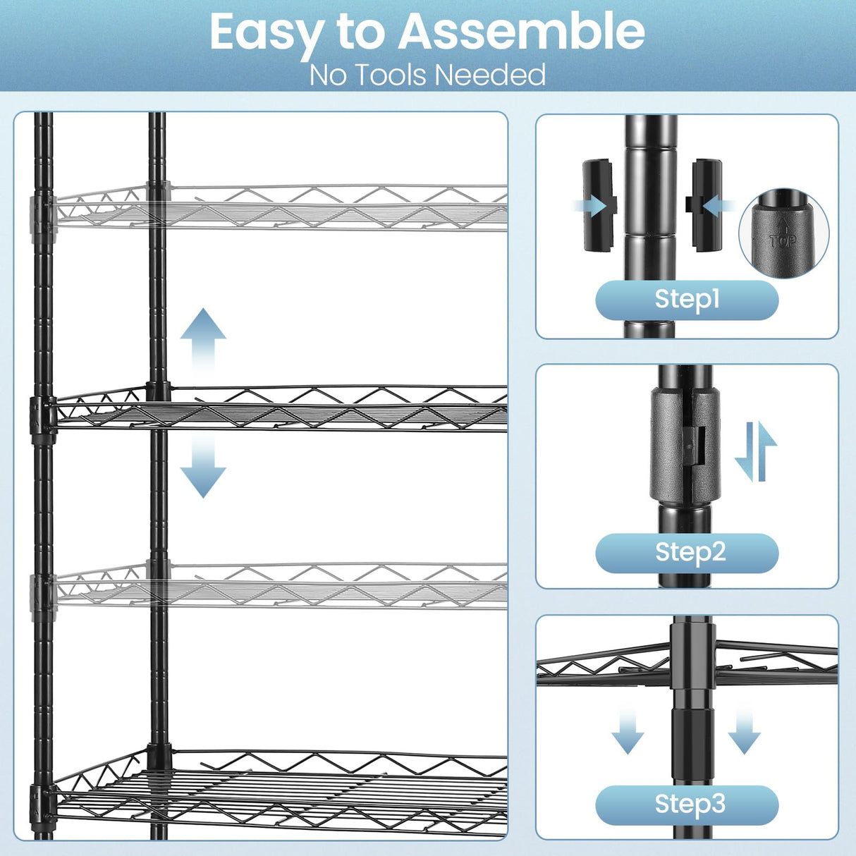 Himimi 6-Tier Wire Shelving Unit, Free Standing Shelf, Metal Storage Shelves, Heavy Duty Organizer Rack for Garage, Kitchen, Living Room, Bathroom, 21.26L x 11.42W x 62.99H, Black Himimi