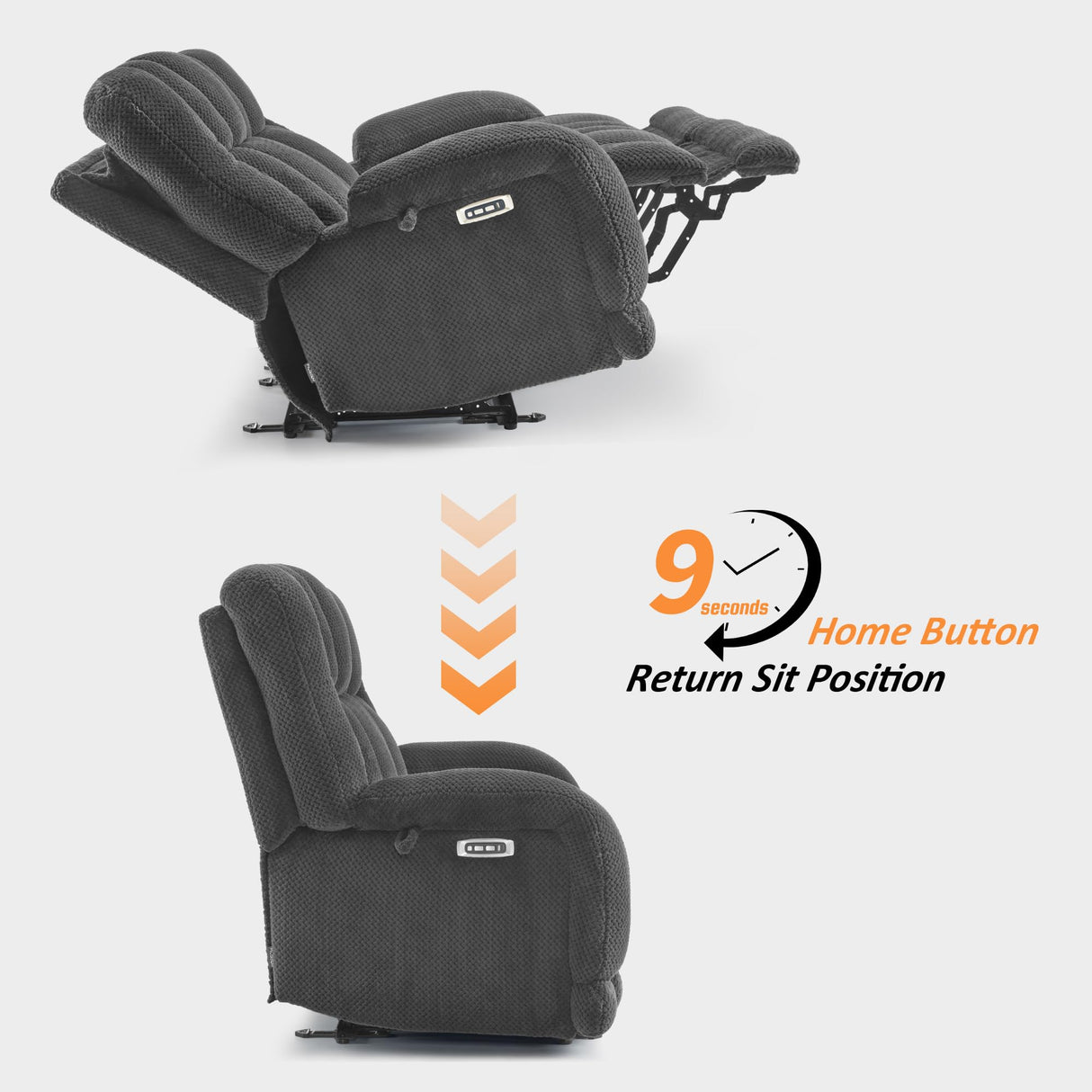 MCombo 64.6" Oversize Power Reclining Loveseat Sofa with Adjustable Headrest, Heat and Vibration Massage, Electric Loveseat Recliner with USB Charge Ports for Living Room 6855 (Dark Grey) MCombo