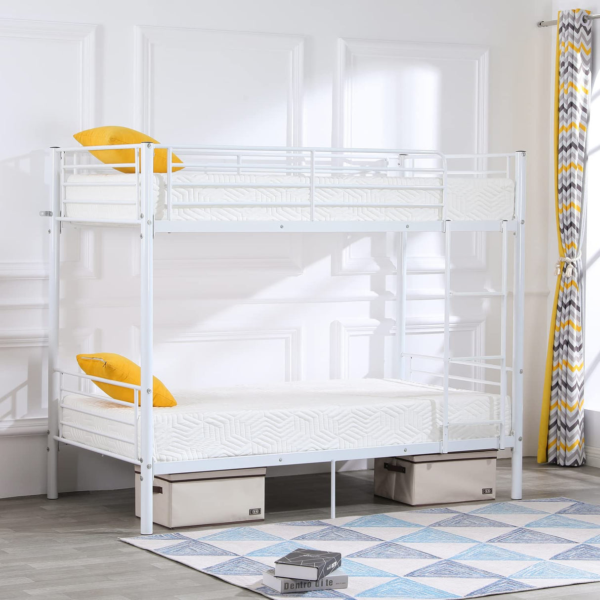 Bonnlo Bunk Bed Twin Over Twin, Metal Bunk Beds White for Girls/Boys/Adults, Anti-Slip Flat Step, No Box Spring Needed Bonnlo