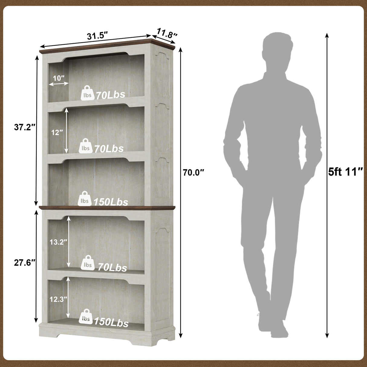 TRONLEE Tall Bookcase, 70 inch Height, 5-Tier Open Storage Shelf, 31.5 in Wide Standing Bookshelves for Home, Office, Bedroom, School, Library, 31.5W * 11.81D *70H (White Espresso, Open Storage) TRONLEE