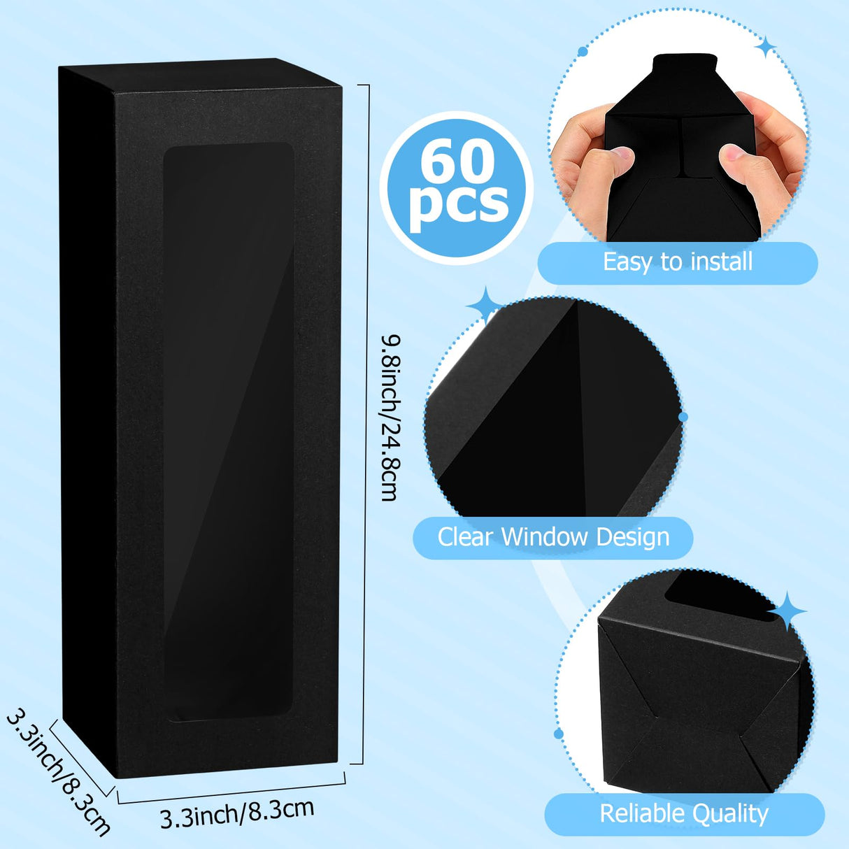 Perkoop 60 Pcs Gift Boxes for Sublimation Tumbler Transparent Tumblers Gift Boxes Exhibition Box with Window for 12oz 20oz 30oz Heat Press Sublimation Blanks Skinny Tumbler Gift Wrapping (Black) PerKoop