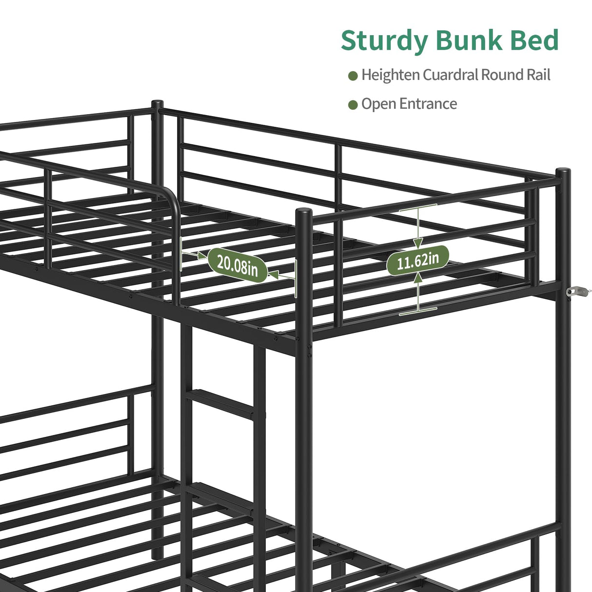 QUJEON Bunk Bed Twin for Kids,Bed Frames with Ladders and Guardrail,Sturdy Literas Heavy Duty Metal Slats,400 lbs Capacity,No Spring Box Required,Black QUJEON