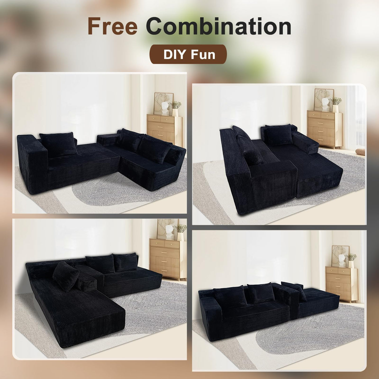 Nigoone Cloud Sectional Sofa, Boneless Couch for Living Room, No Assembly Required, Deep Seat, Modern Minimalist Modular Couch, Free Combination, 103" L-Shape with Chaise, Plush Corduroy, Right Nigoone