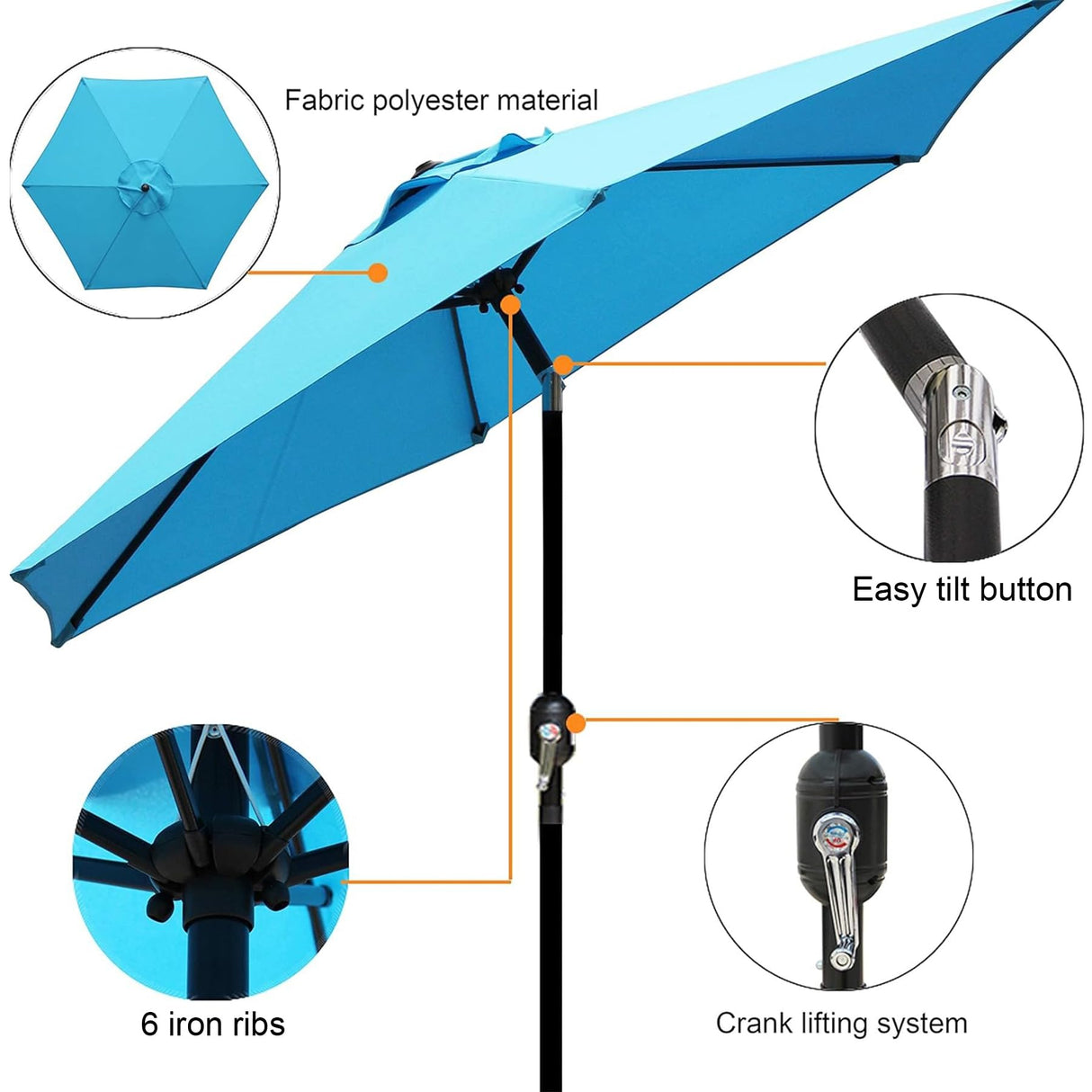 Blissun 7.5 ft Patio Umbrella, Yard Umbrella Push Button Tilt Crank (Light Blue) Blissun