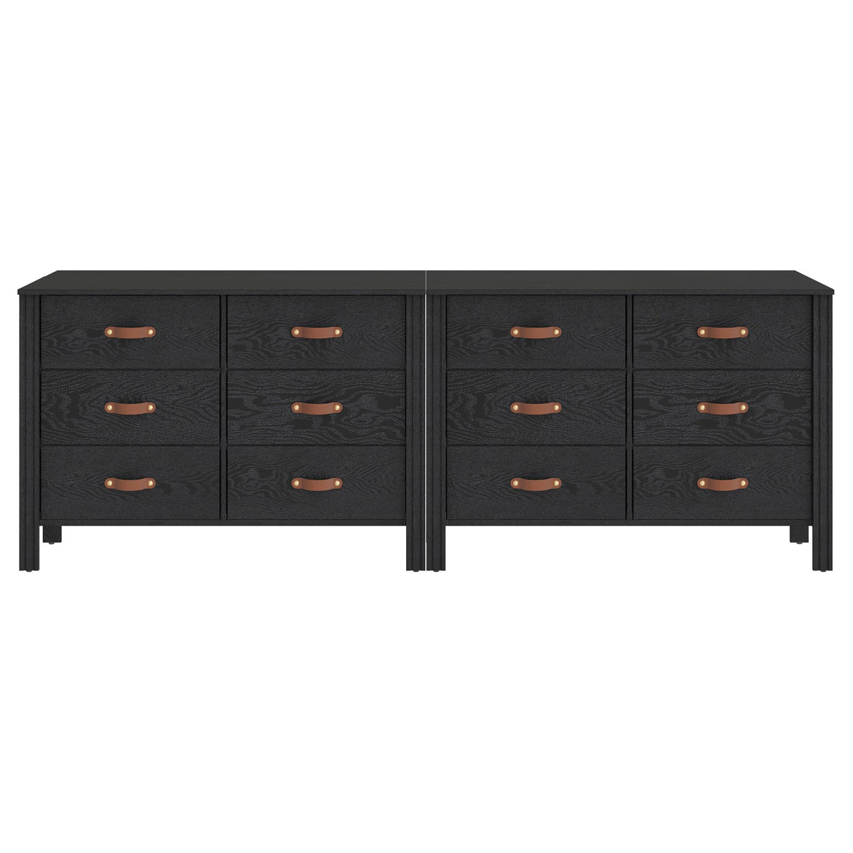 WAMPAT Black Dresser for Bedroom, Long Wide Dresser with 12 Drawers, Kids Dressers & Chests of Drawers, Set of 2 Classic Wooden Storage Cabinet Organizer for Closet, Living Room, Hallway WAMPAT