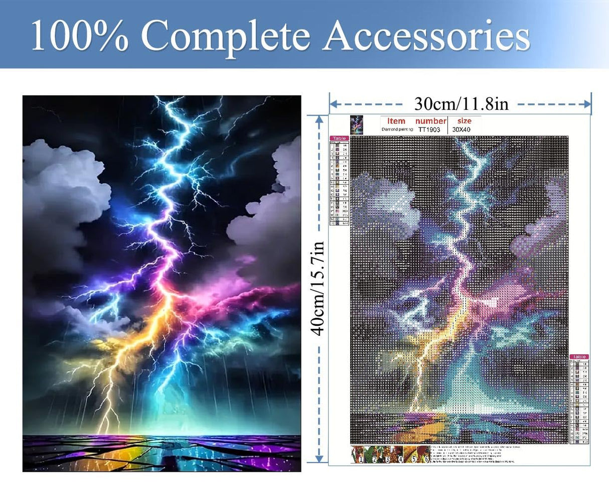 JFYHAB Lightning Diamond Art Kits for Adults, Lightning Diamond Painting Kits for Beginners, DIY 5D Sky Diamond Painting with Round Gem Art Kits for Adult for Gift Home Wall Decor 12x16 Inch JFYHAB