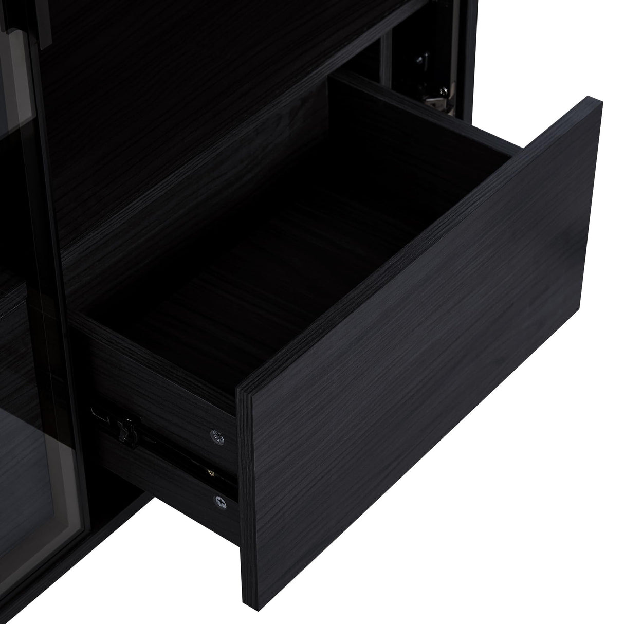 THINK 30 51.2'' Tall Lighted Display Cabinet with Tempered Glass Door, Adjustable Glass Shelves, Metal Legs, LED Modern Minimalist Curio Cabinet for Living Room, Office, Study, Black THINK 30