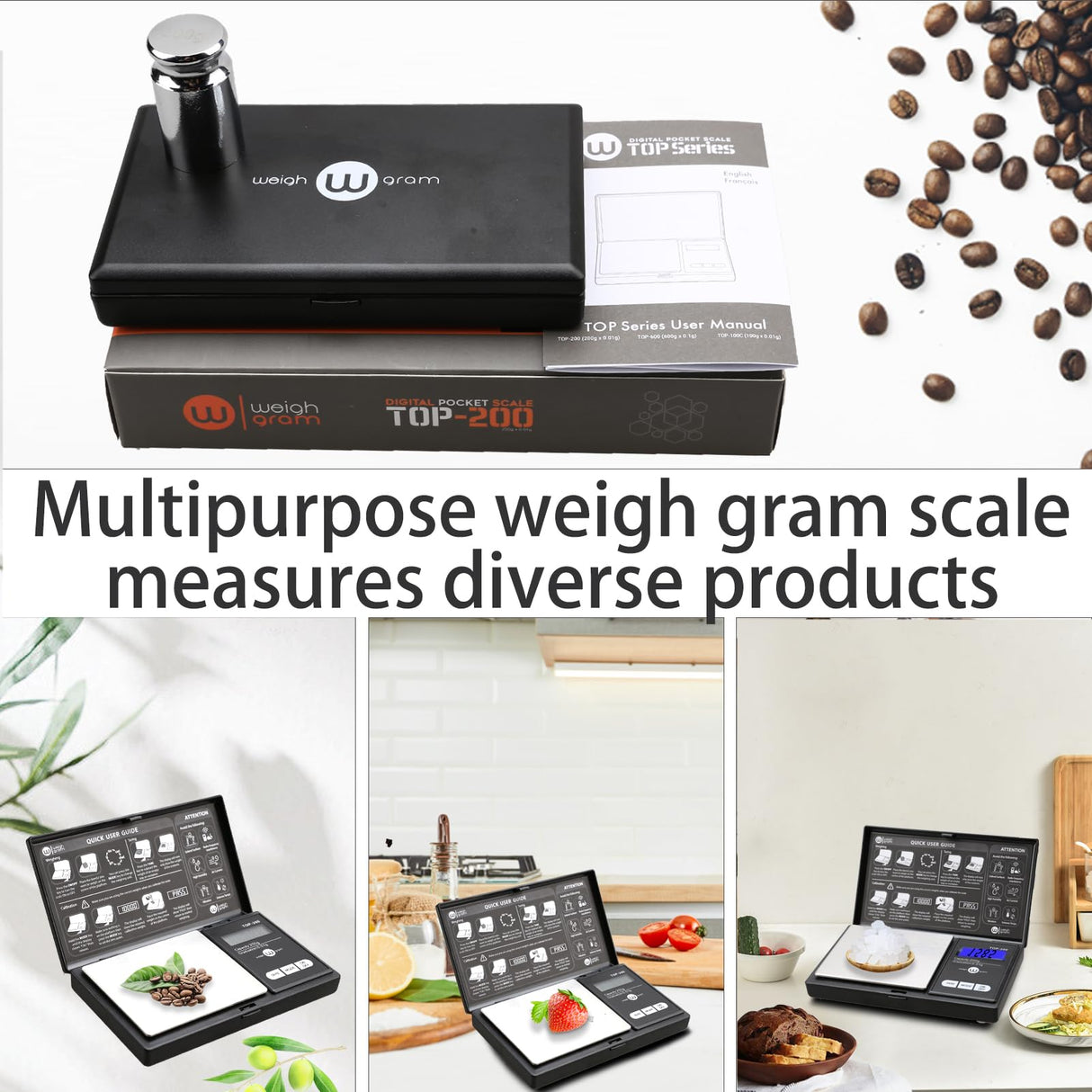 Weigh Gram 200g Digital Pocket Gram Scale 0.01g Accuracy, 200g x 0.01g Mini Digital Grams Scale, Small Food Scale, Jewelry Scale, Ounces Grains Scale With100g Calibration Weight Weigh Gram