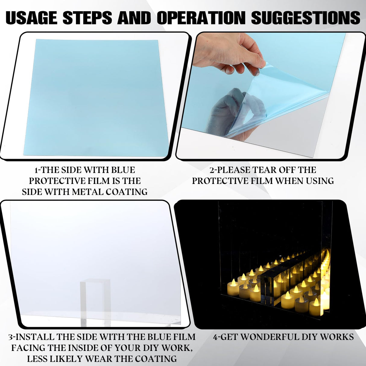 Yookeer 3 Pcs Two Way Mirror Glass, 12x12x0.04 Inch Acrylic Mirror Sheet See Through Mirror Infinity Mirror for Magic Mirror Project, 30% Transparent Yookeer